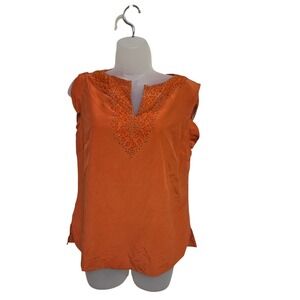 Silk Assets Diane von Furstenberg Beaded Sleeveless Top Blouse Orange S‎